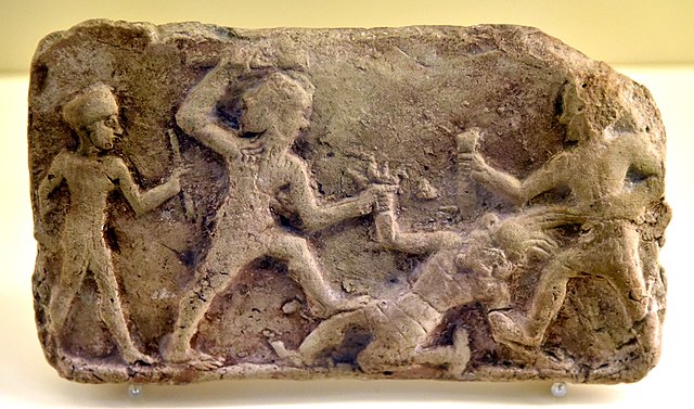 Gilgamesh og Enkidu, der besejrer Humbaba i cederskoven. Kilde: Wikimedia Commons (CC BY-SA 4.0).