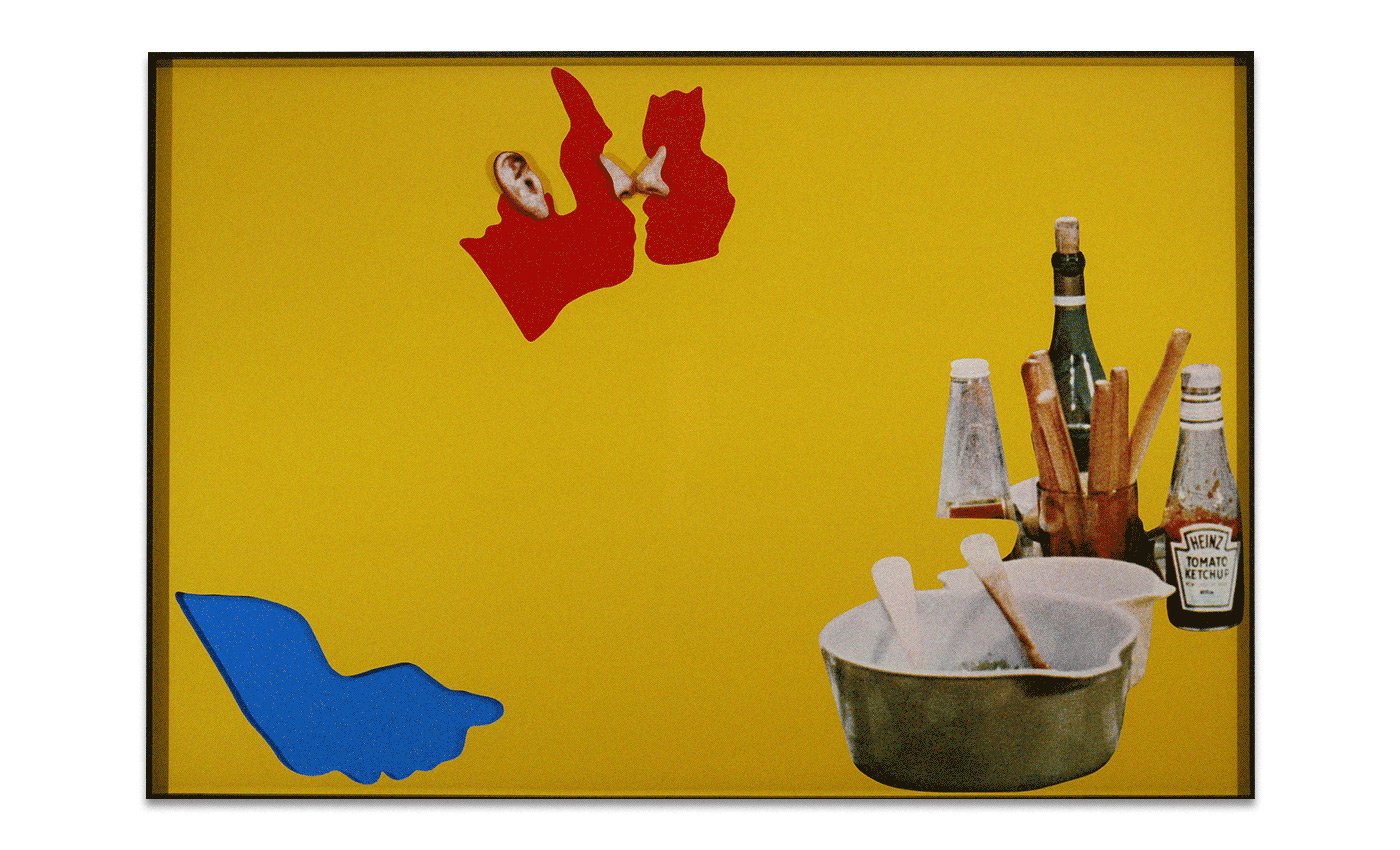 Иллюстрация: John Baldessari, Noses & Ears, Etc. (Part Two): Two (Red) Faces with Noses and Ear and (Blue) Hand and Foodstuffs., 2006. Marian Goodman Gallery