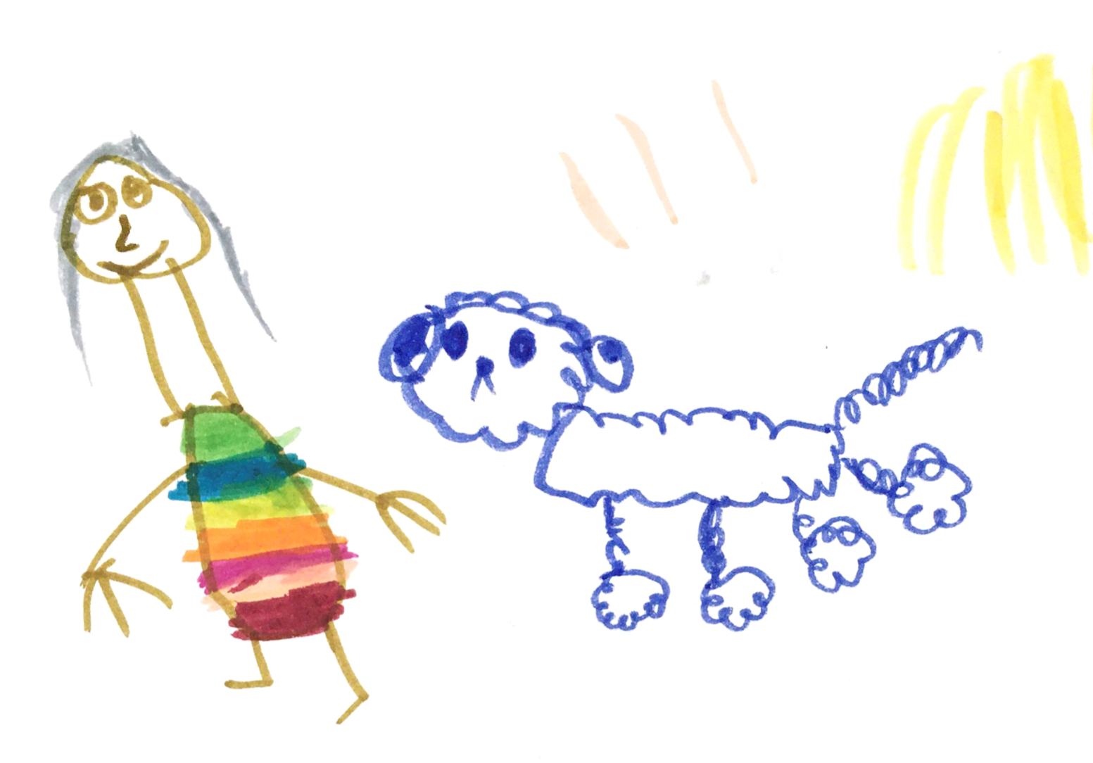 Izvor:giftedlab.org / Miona i njen pas Bela - crtež uradila Tena R., 5 godina