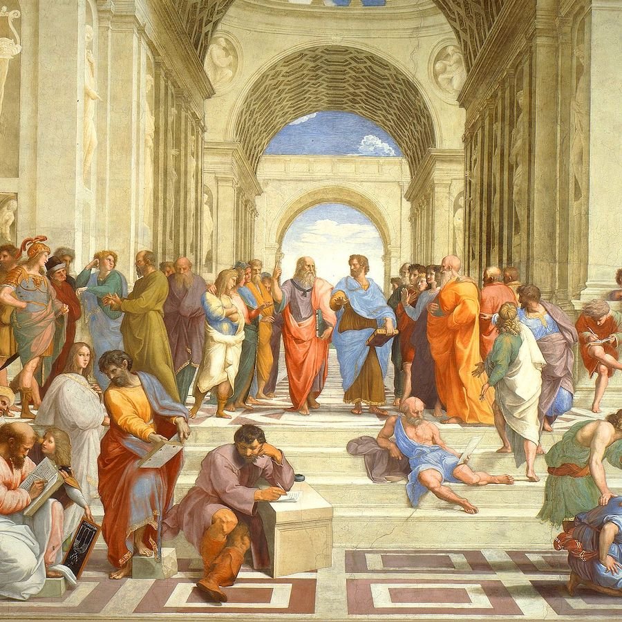 Udsnit af Rafaels fresko, Skolen i Athen, i Vatikanpaladset. Billede: Wikimedia Commons