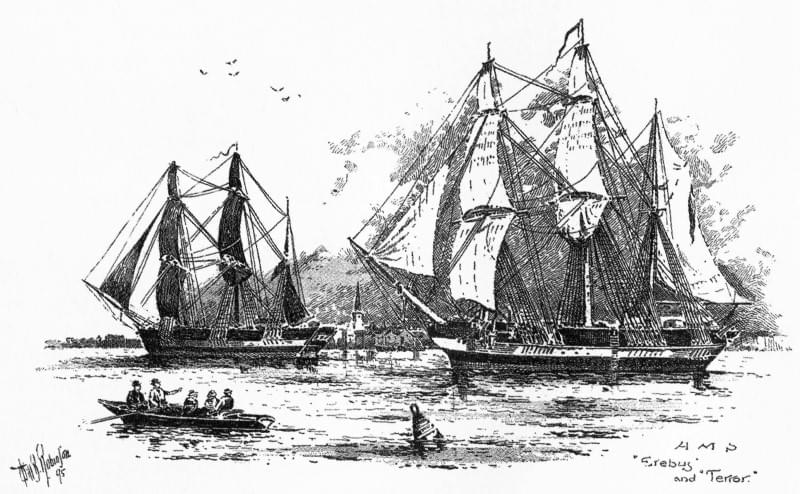 Экспедиция Франклина (1845—1847). Суда „HMS Erebus“ и „HMS Terror“. Источник: ru.wikipedia.org