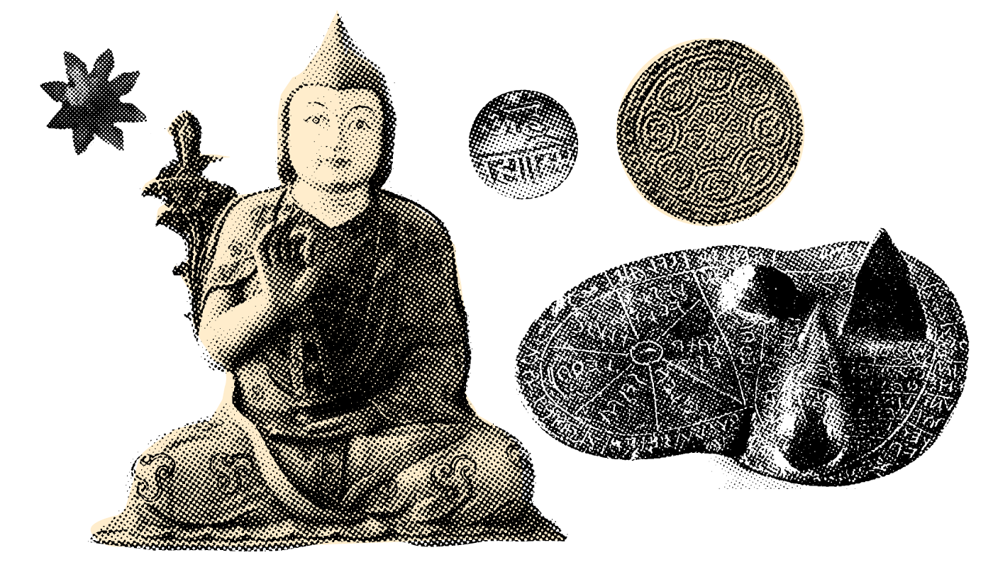 Предметы, которые использовали в Тибете для опознания тулку. Иллюстрация: Букмейт