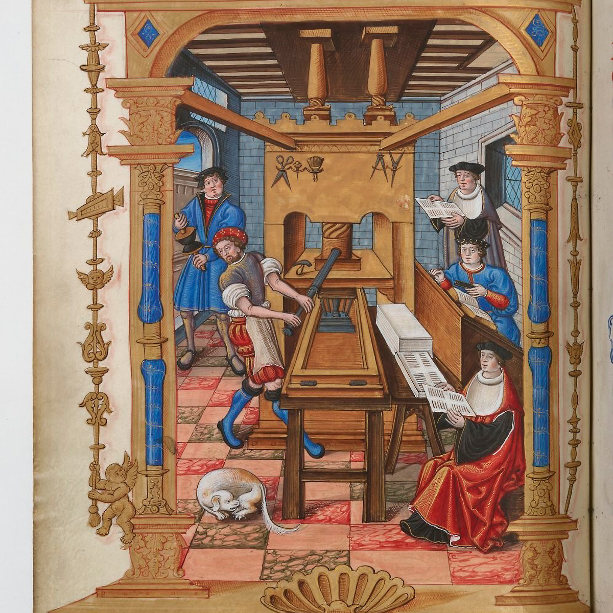 Печатный станок XVI века, иллюстрация из манускрипта 1537 года. Источник: Национальная библиотека Франции / gallica.bnf.fr