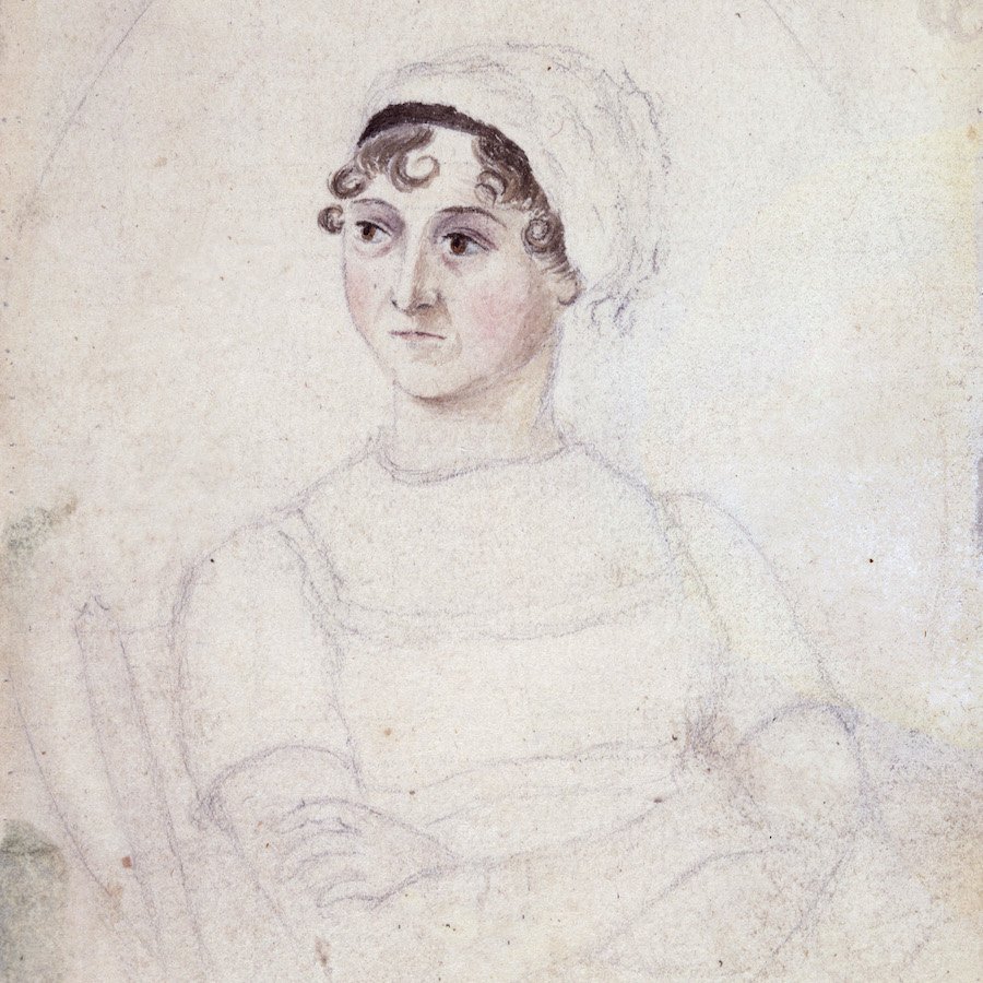 Jane Austen tegnet af søsteren Cassandra, cirka 1810. Kilde: Wikimedia Commons.