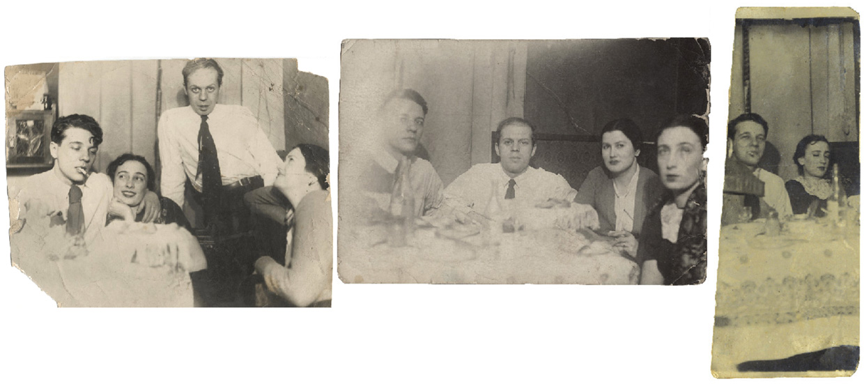 Застолье у Липавских (1938), Введенский первый слева. Фотографии из книги Бориса Викторова «Александр Введенский и мир, или „Плечо надо связывать с четыре“»