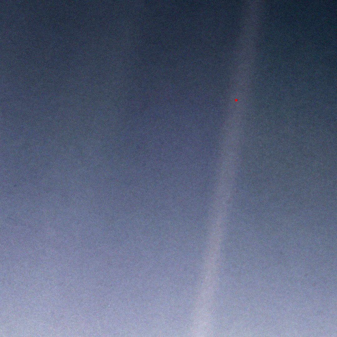 Иллюстрация на основе снимка «Бледно-голубая точка» — изображения планеты Земля, сделанного космическим зондом Вояджер-1 в 1990 году. NASA/JPL-Caltech/Саша Пожиток, Букмейт
