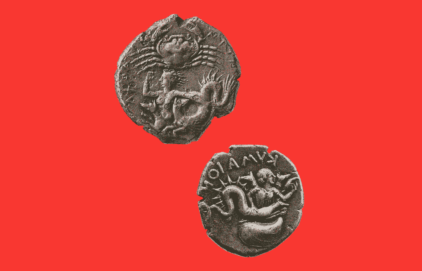 Серебряные монеты с изображением Сциллы, Греция, 420–385 г. до н. э., Британский музей. Источник: Cambridge University Press