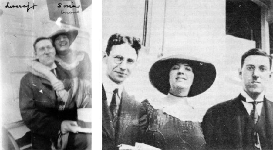 На левой фотографии — Говард Лавкрафт и Соня Грин; на правой — Рейнхарт Кляйнер, Соня Грин и Говард Лавкрафт, 1921. Источник: The H.P. Lovecraft Archive
