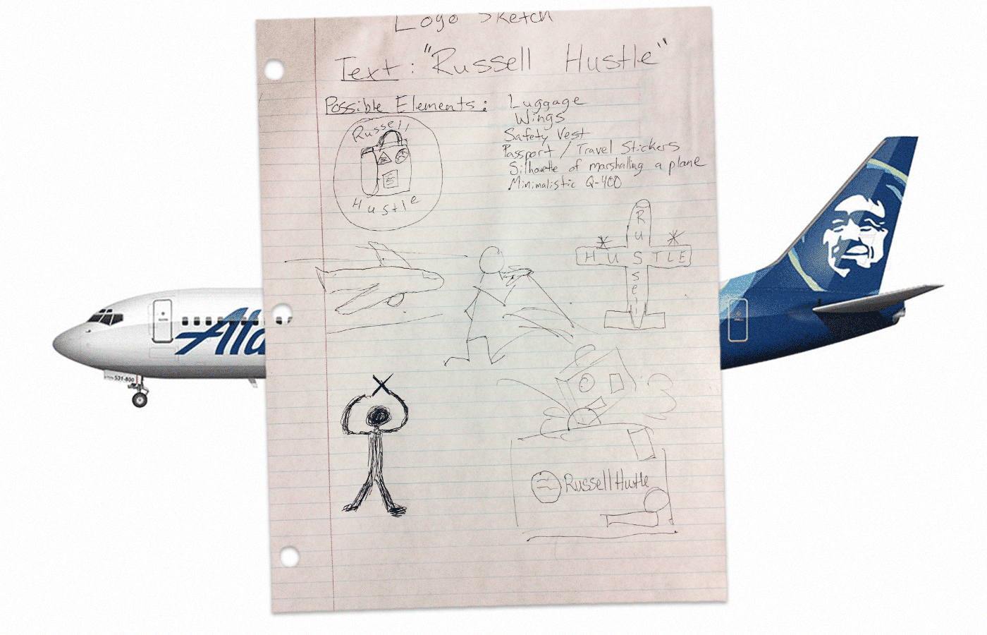 Рисунок Ричарда Расселла, который он сделал во время учебы в колледже, — с логотипом вымышленной авиакомпании. Источник: Pholder / Norebbo. Коллаж: Саша Пожиток, Букмейт